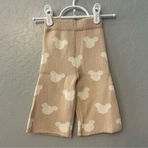 Magical Mama's Handmade beige and cream mickey mouse knit pants 0-3 mo NWOT